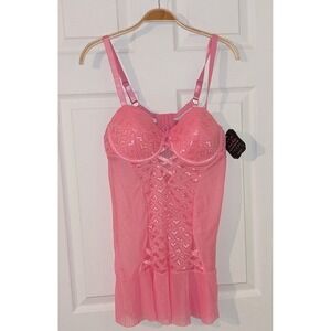 Black Fuchsia Pink Lace Lingerie Set Babydoll Heart Detail Plus Size 2X NWT $100